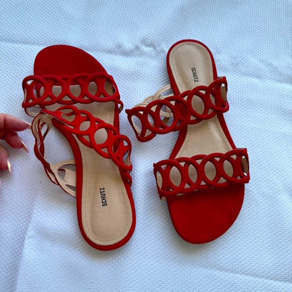 Schutz sandals red suede size 9.5 - Picture 2 of 5